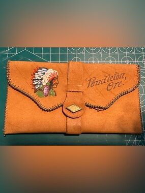 Hand-Painted Genuine Leather Suede, hand painted Native Chief Motif Wallet